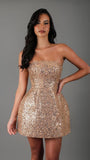 Strapless Sequin Homecoming Dresses for Teens Short Prom Dress Sparkly A-Line Cocktail Party Gowns with Pockets