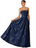 Women's Spaghetti Straps Floral Prom Dresses A Line Strapless Ball Dresses Long Embroidery Formal Evening Dresses