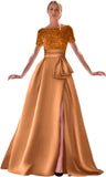 Kingbridal Gowns Short Sleeve Sequin Prom Dresses for Women 2026 Satin A-Line Sparkly Formal Evening Party Ball Gowns with Slit