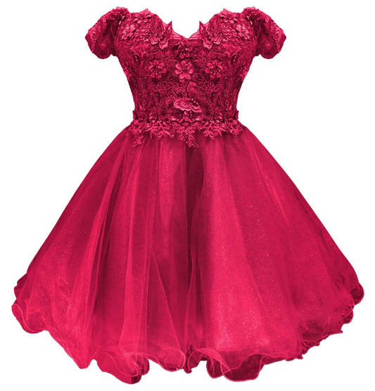 Elegant Tulle Short Homecoming Dresses Lace Butterfly Off Shoulder Floral Mini Dresses A Line Backless Cocktail Dress