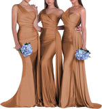 One-Shoulder-Brautjungfernkleider für Hochzeiten, Meerjungfrau-Satin-Ballkleider, lang, figurbetont, formelle Abendkleider 