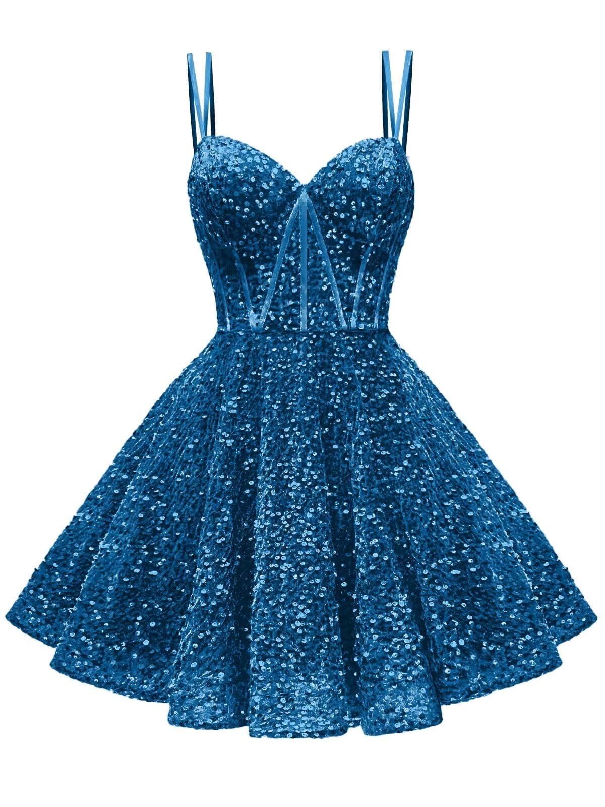 Kingbridal Gowns Sparkly Sequin Homecoming Dresses for Teens 2027 Flowy Spaghetti Straps A-Line Short Formal Prom Dress with Pockets