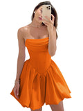 Satin Flower Bud Homecoming Dress Short Prom Dress Cowl Neck Pleated A Line Mini Cocktail Party Gown