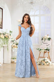 Chiffon Floral Bridesmaid Dresses with Slit Sleeveless Corset Ruffle A Line Long Formal Evening Gowns