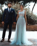One Shoulder Sequin Prom Dress Long A-Line Tulle Formal Evening Gowns for Women 2027