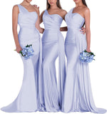 One-Shoulder-Brautjungfernkleider für Hochzeiten, Meerjungfrau-Satin-Ballkleider, lang, figurbetont, formelle Abendkleider 