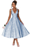 V Neck Tea Length Prom Dress for Women Satin Evening Party Gown A Line Cocktail Dress