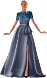 Kingbridal Gowns Short Sleeve Sequin Prom Dresses for Women 2026 Satin A-Line Sparkly Formal Evening Party Ball Gowns with Slit