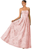 Women's Spaghetti Straps Floral Prom Dresses A Line Strapless Ball Dresses Long Embroidery Formal Evening Dresses