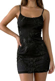 Summer Women's Floral Embroidered Mini Dress Spaghetti Strap Mesh Bodycon Formal Cocktail Dresses in Wine Red/Black/Apricot