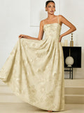 Women's Spaghetti Straps Floral Prom Dresses A Line Strapless Ball Dresses Long Embroidery Formal Evening Dresses