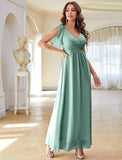 V Neck Flutter Sleeves Bridesmaid Dresses with Slit 2025 Chiffon Aline Pleats Formal Evening Gowns for Women