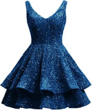 Short 2026 Sparkly Sequin Homecoming Dress for Teen Tiered Corset Ball Prom Cocktail Party Gown for Women