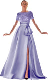 Kingbridal Gowns Short Sleeve Sequin Prom Dresses for Women 2026 Satin A-Line Sparkly Formal Evening Party Ball Gowns with Slit