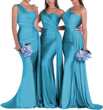 One-Shoulder-Brautjungfernkleider für Hochzeiten, Meerjungfrau-Satin-Ballkleider, lang, figurbetont, formelle Abendkleider 