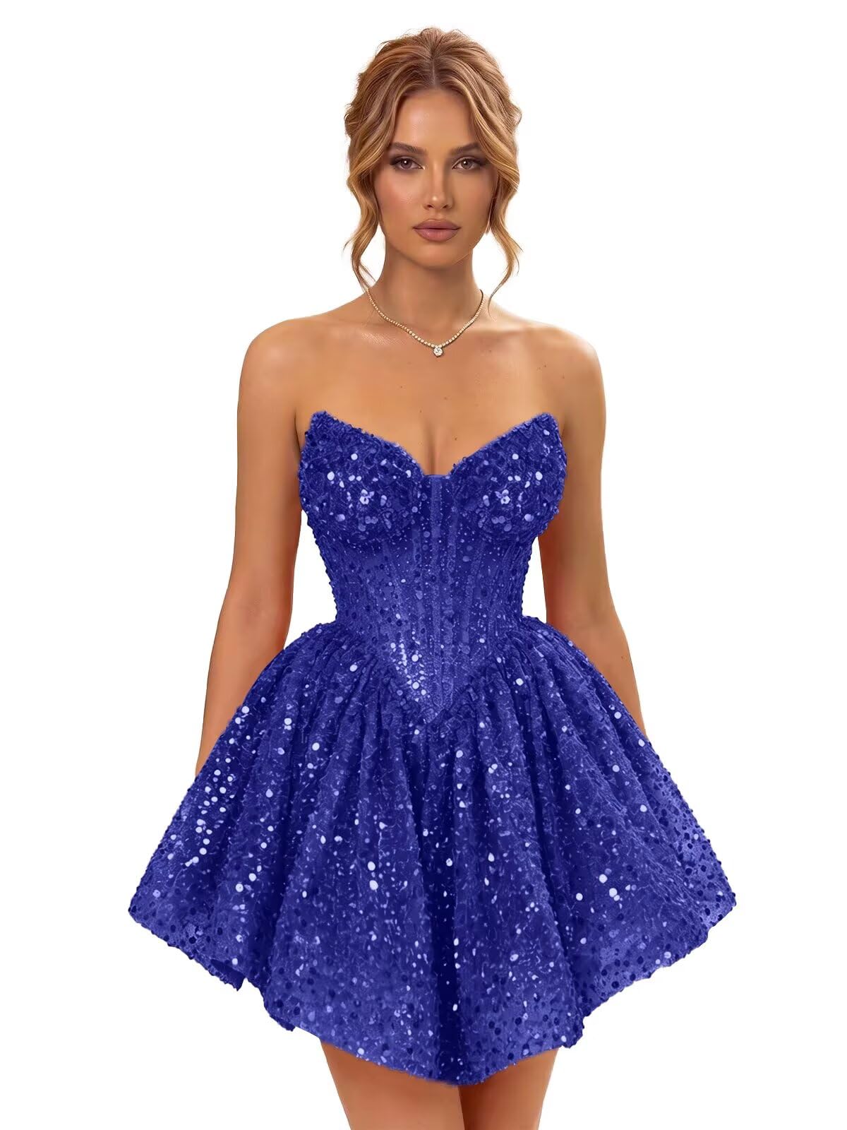 Strapless Sequin Homecoming Dresses for Teens 2026 Sparkly A-line Short Prom Dress Corset Cocktail Party Gowns