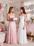 Lace Floral Junior Bridesmaid Dresses Long Spaghetti Strap Prom Dress for Teens Formal Gown Flower Girls Dress