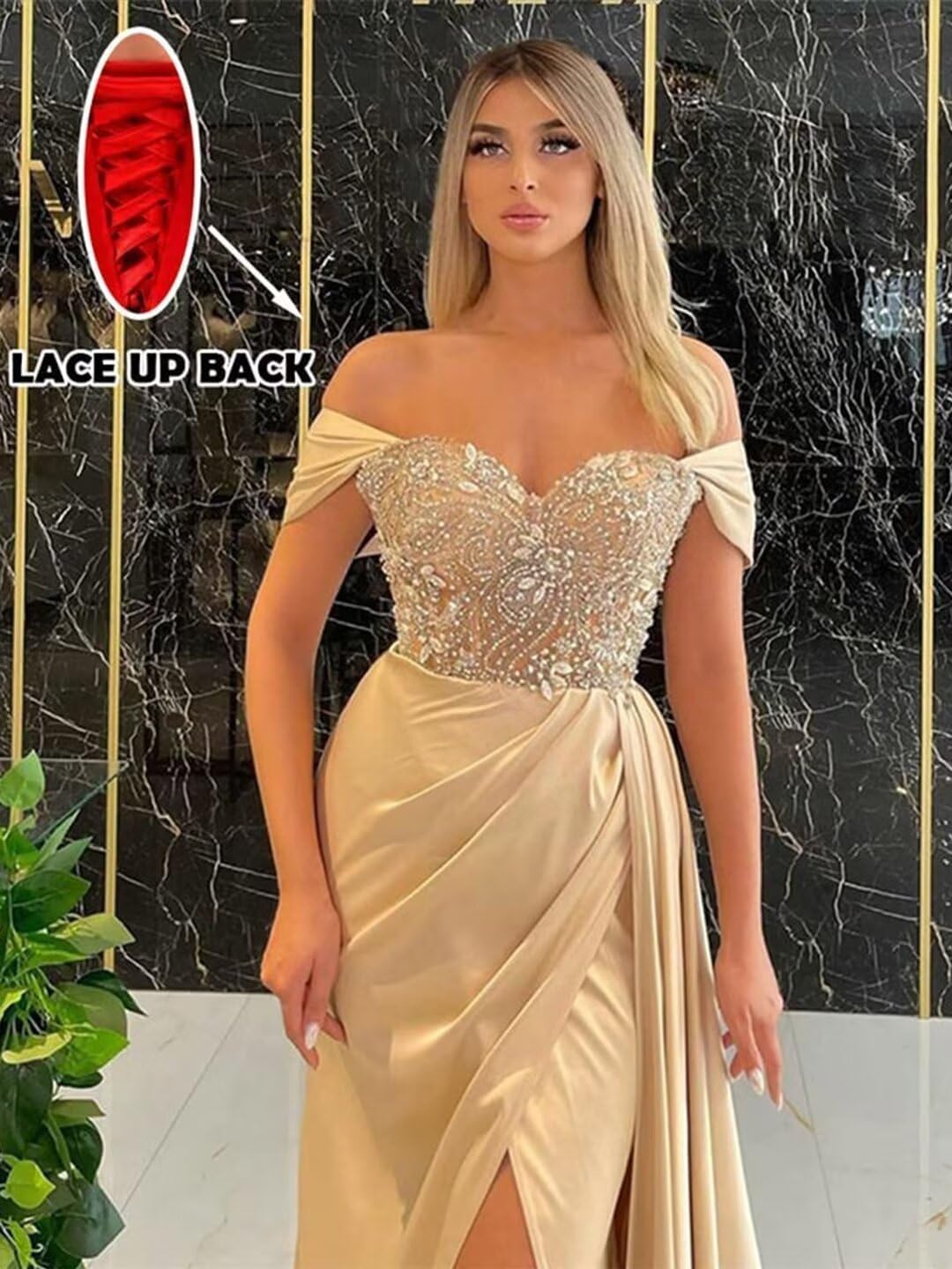Off Shoulder Beaded Satin Bridesmaid Dresses for Women 2027 Mermaid Prom Dress with Slit