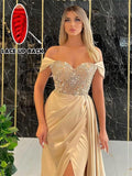 Off Shoulder Beaded Satin Bridesmaid Dresses for Women 2027 Mermaid Prom Dress with Slit