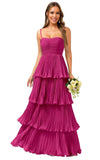 Tiered Ruffle Bridesmaid Dresses for Women Spaghetti Straps Long Chiffon Formal Evening Prom Gowns