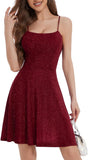 Spaghetti Straps Sparkly Homecoming Dress Fit and Flare Glitter Mini Swing Semi Formal Prom Party Club Dress