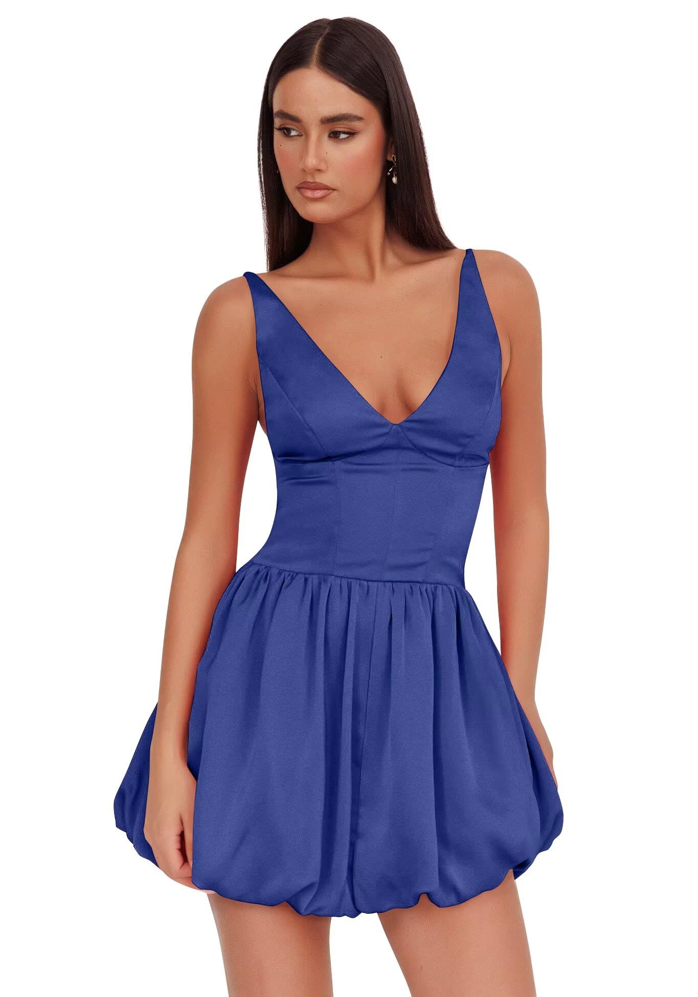 V Neck Satin Homecoming Dresses for Teens 2027 Short Prom Dress A-Line Backless Cocktail Party Gowns with Pockets