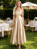 Kingbridal Satin Mother of The Bride Dresses for Women Tea Length Formal Dress One Shoulder Evening Party Gowns with Pockets
