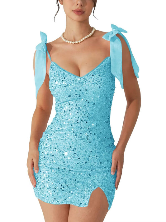 Sequin Mini Homecoming Dresses for Teens 2027 Short Bodycon Cocktail Dress Party Gowns with Bow Straps