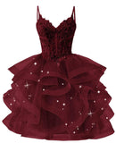 Glitter Tulle Homecoming Dresses 2026 Tiered Ruffles Lace Short Prom Dress for Teens Quinceanera Gowns