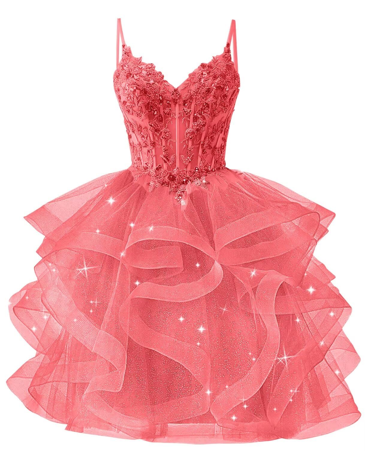 Glitter Tulle Homecoming Dresses 2026 Tiered Ruffles Lace Short Prom Dress for Teens Quinceanera Gowns