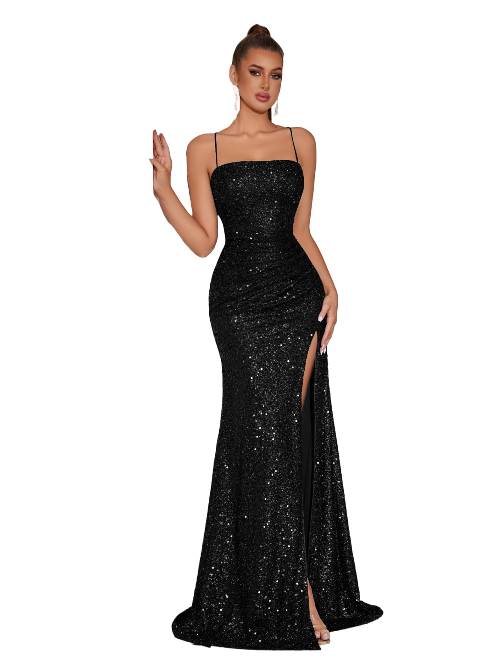 Elegant Evening Dress Women Party Long Formal Dress Sequined Strap Ladies Gown Bodycon Floor Length Female Outfits