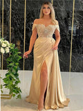 Off Shoulder Beaded Satin Bridesmaid Dresses for Women 2027 Mermaid Prom Dress with Slit