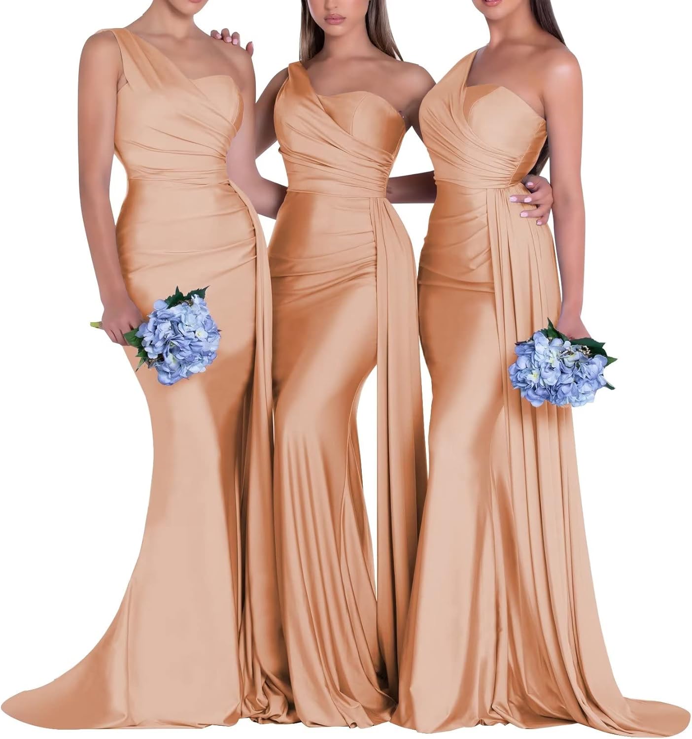 One-Shoulder-Brautjungfernkleider für Hochzeiten, Meerjungfrau-Satin-Ballkleider, lang, figurbetont, formelle Abendkleider 