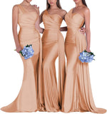 One-Shoulder-Brautjungfernkleider für Hochzeiten, Meerjungfrau-Satin-Ballkleider, lang, figurbetont, formelle Abendkleider 