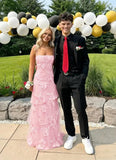 Ruffle Floral Embroidery Prom Dress Long A Line Tiered Bridesmaid Dresses Formal Evening Gowns