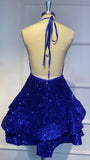 Sparkly Sequin Homecoming Dresses 2026 Spaghetti Straps Tiered Prom Dresses for Teens Short Cocktail Party Gowns