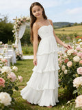 Chiffon Pleated Junior Bridesmaid Dress Princess Birthday Tiered Ruffle Prom Gown Wedding Long Flower Girl Dress