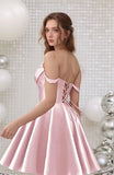 Satin Homecoming Dresses Short Wedding Dresses 2026 Off Shoulder Prom Dress with Pockets A Line Formal Party Gown