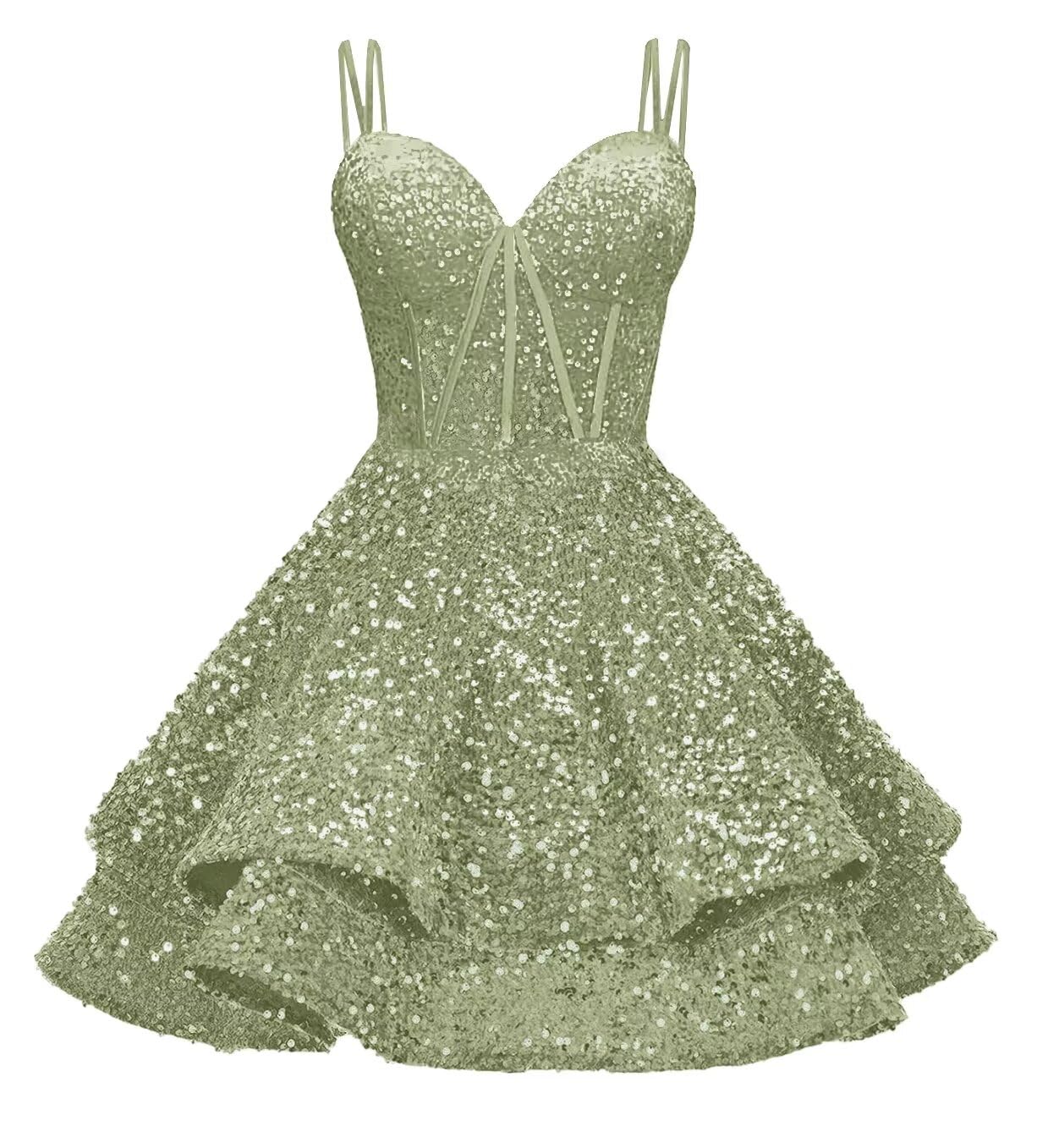 Sequin Homecoming Dresses for Teens 2027 Sparkly Short Layered Aline Prom Dresses Spaghetti Straps Cocktail Party Gowns
