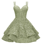 Sequin Homecoming Dresses for Teens 2027 Sparkly Short Layered Aline Prom Dresses Spaghetti Straps Cocktail Party Gowns