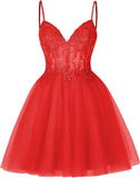 Vestidos cortos de encaje floral para adolescentes, vestido de fiesta con ilusión de tul brillante