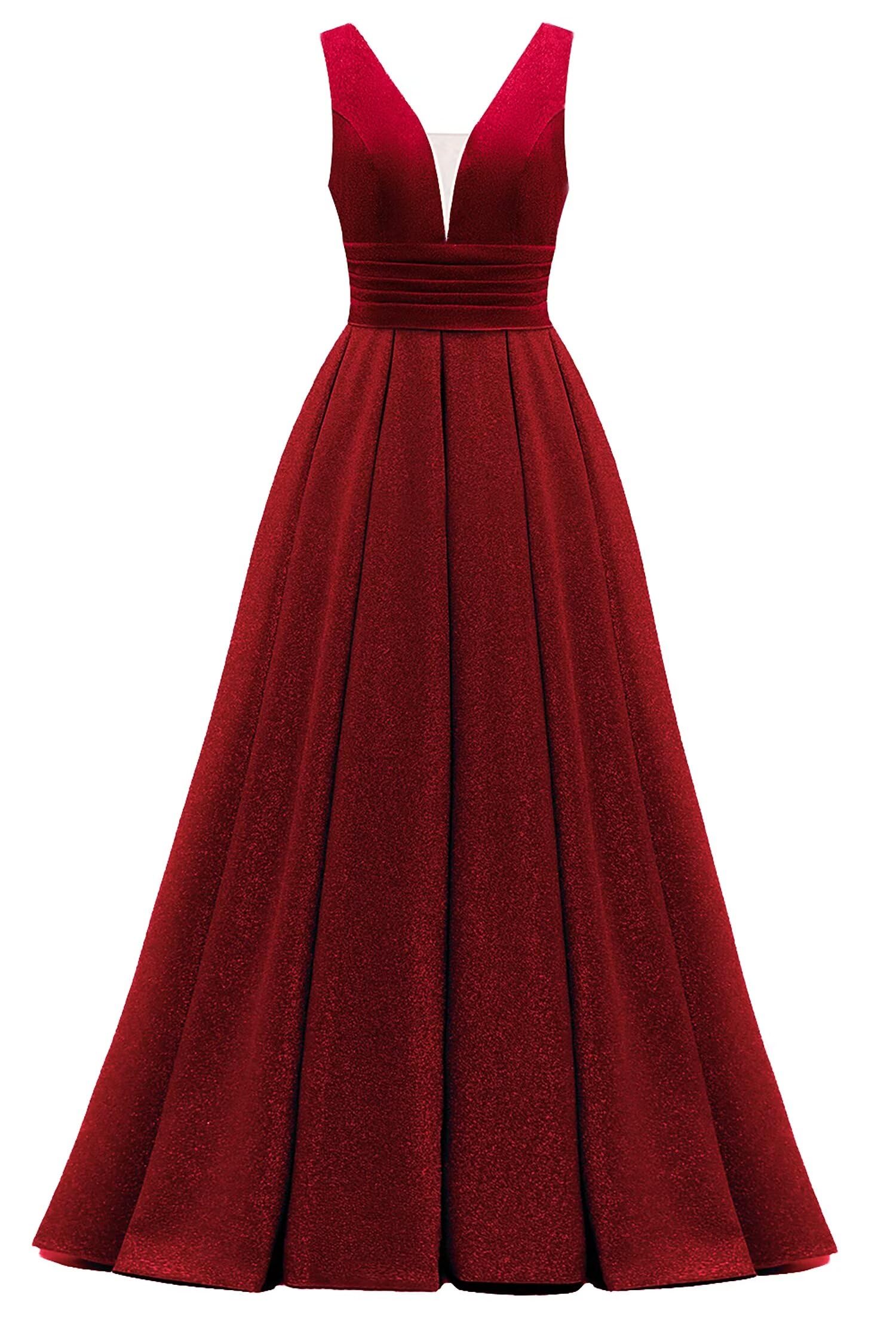 Glitter Satin Prom Dresses for Women Long V Neck A-Line Pleated Formal Evening Party Gowns with Pockets
