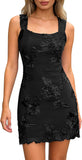 Women's Embroidered Floral Mini Dress Summer 2026 Sleeveless Square Neck Mesh Short Dresses Cocktail Party Going Out