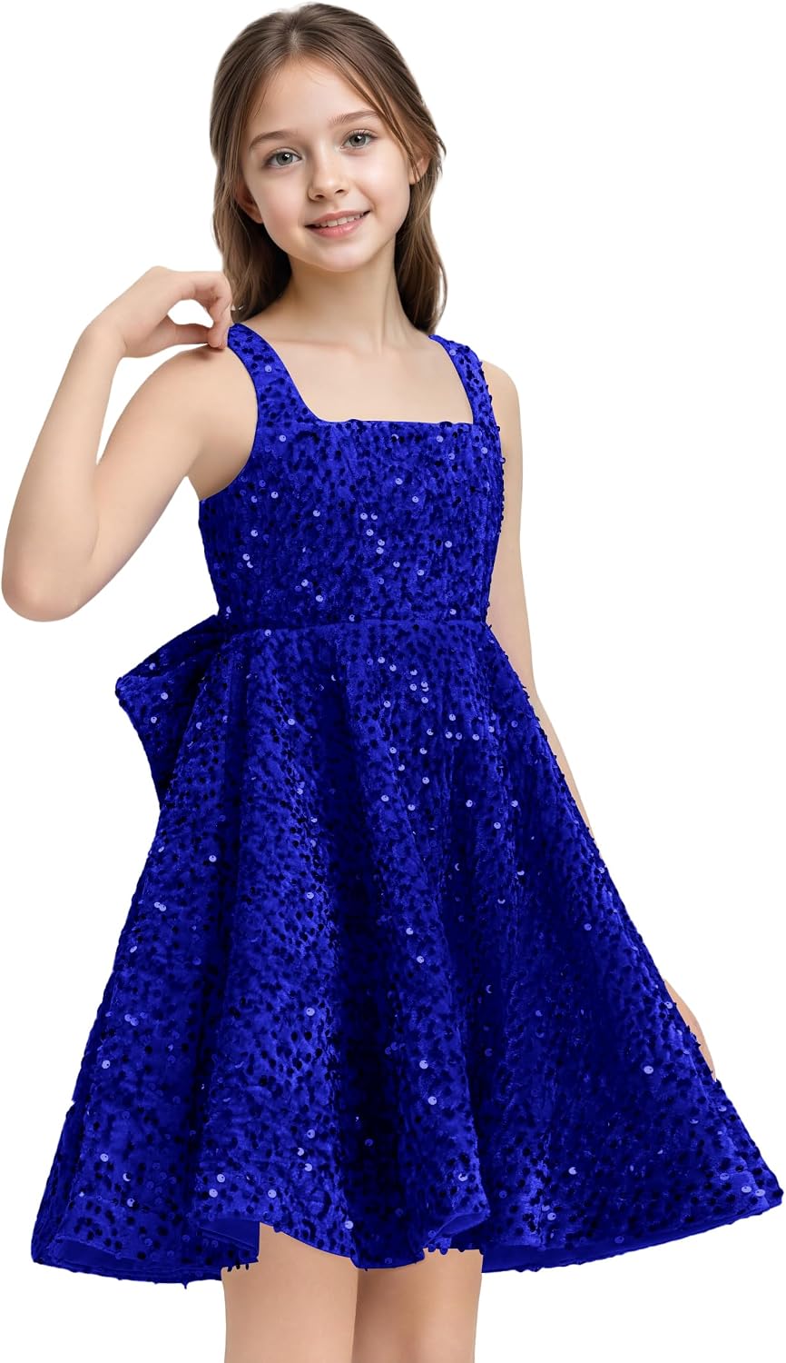 Sequins Flower Girl Dresses Short - Square Neck Princess Pageant Dress Kids A Line Communion Formal Party Gown