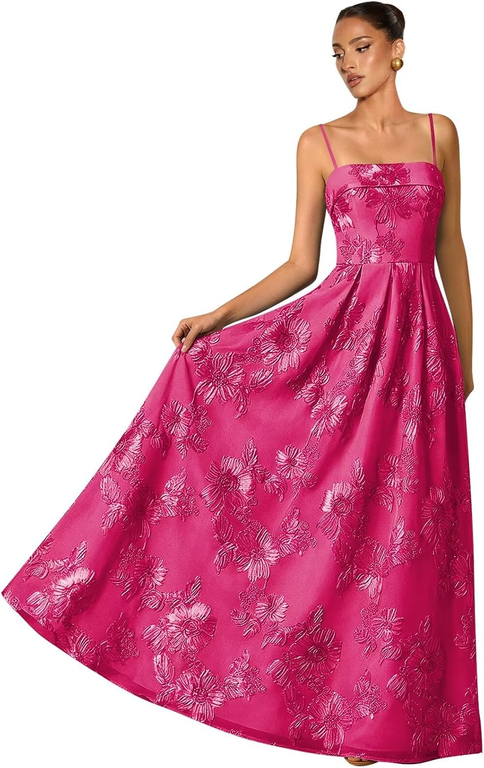 Women's Spaghetti Straps Floral Prom Dresses A Line Strapless Ball Dresses Long Embroidery Formal Evening Dresses