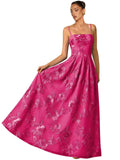 Women's Spaghetti Straps Floral Prom Dresses A Line Strapless Ball Dresses Long Embroidery Formal Evening Dresses