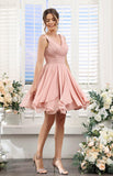 Double V Neck Short Bridesmaid Dresses for Women 2025 Chiffon A Line Formal Evening Gowns with Pockets