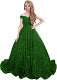 Ball Gown Sequin Pageant Dress for Teens Girls Off Shoulder Long Formal Party Dresses 2027