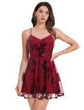 Women's Spaghetti Straps Sparkly Sequins A Line Swing Party Nightclub Dance Mini Dress Above Knee Length