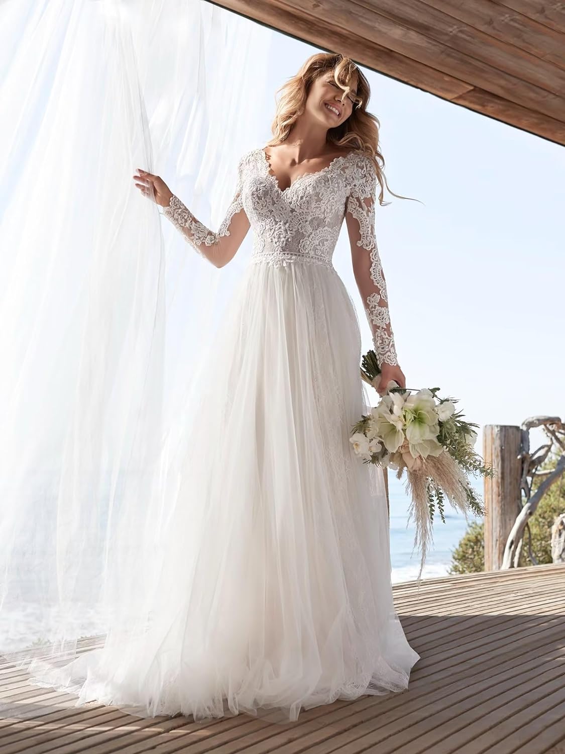 Women's Beach Wedding Dresses for Bride 2025 Long Lace Wedding Bridal Gowns